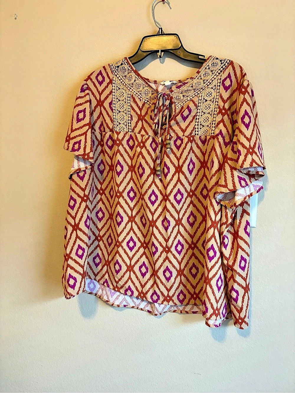 Como Blu Women's Geometric Blouse Orange & Purple Size 2X Like New